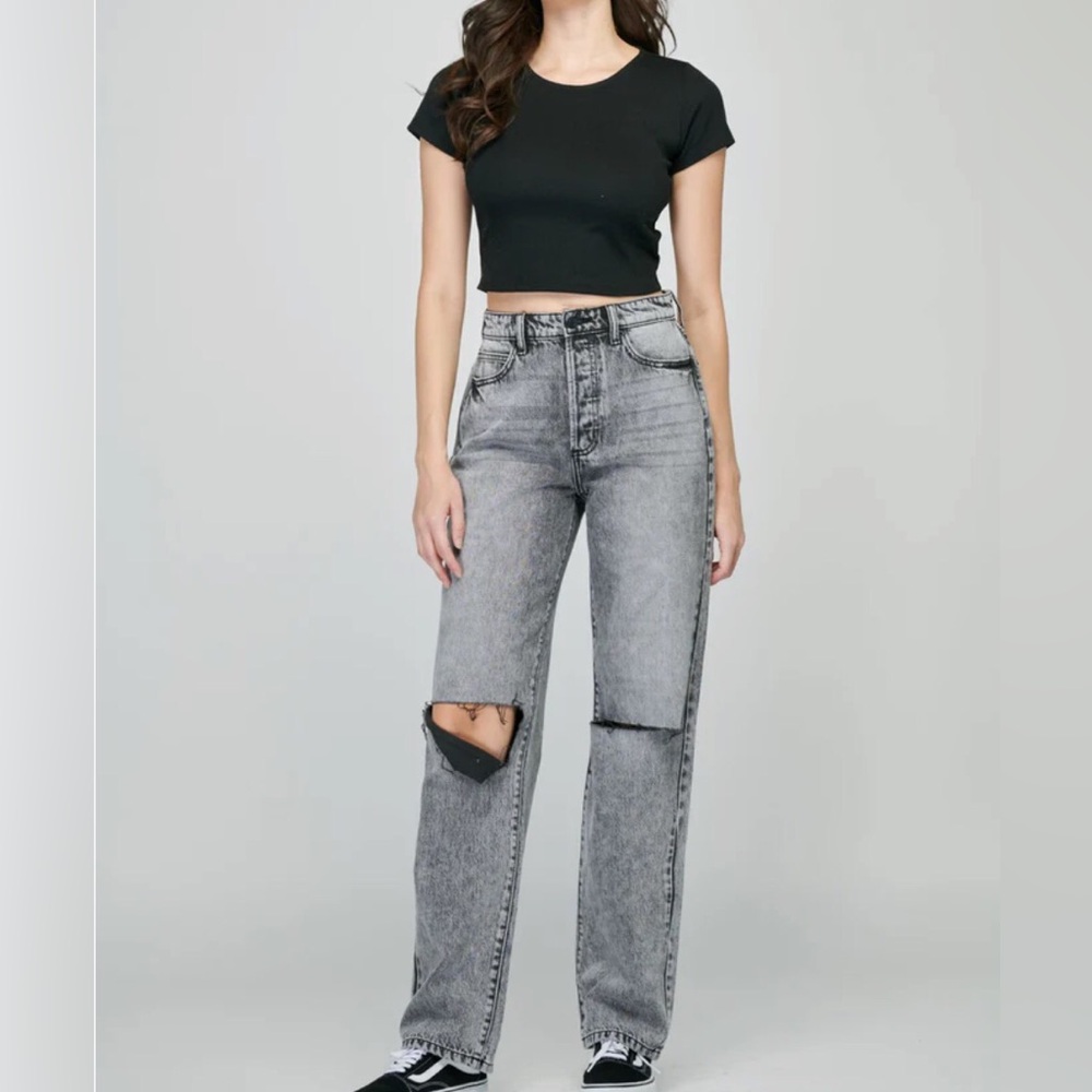 S.O.N G , Gray High Rise, 90’s Boyfriend Fit, Distressed, Y2K Jeans, SZ 07/28